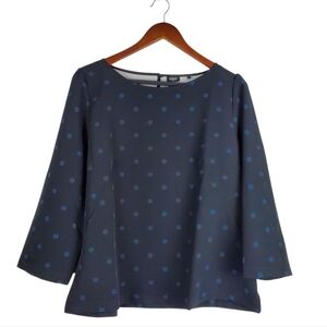 EMME Marella Granada Black Polka Dot Blouse Size 12 Long Sleeve Stretch Top